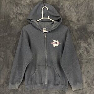 Gildan Heavy Blend Trader Joes Hibiscus Floral Logo Gray Zip Up Hoodie Mens M
